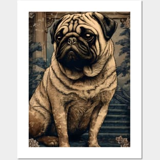 Vintage Japanese Ukiyoe Pug Illustration Posters and Art